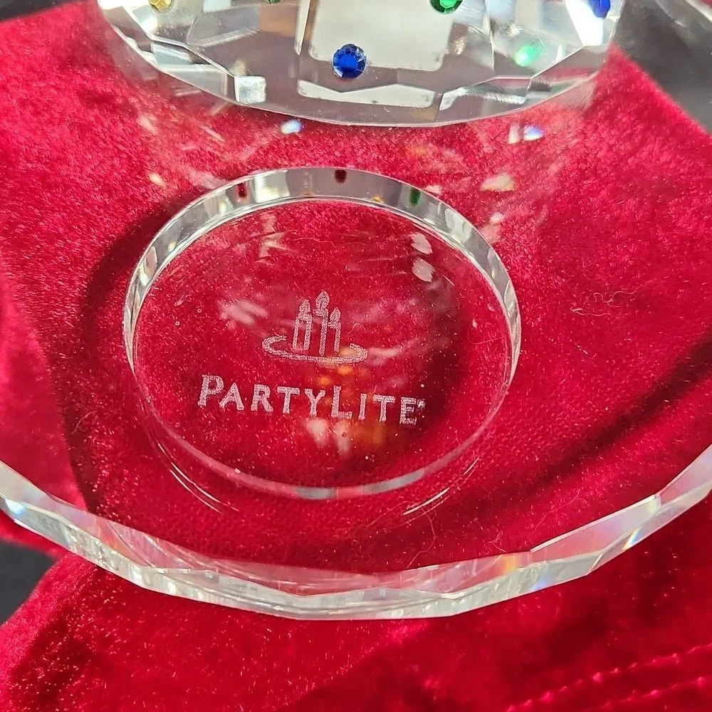 🩵NIB PartyLite Crystal Christmas Tree Tealight Candle Holder & Red Velvet Bag - Picture 8 of 9